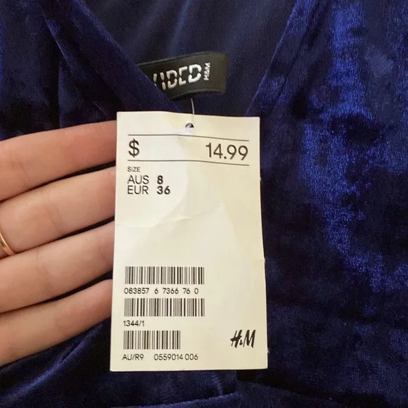 NWT | H&M | Navy Blue Crushed Velvet Dress - Picture 4 of 4